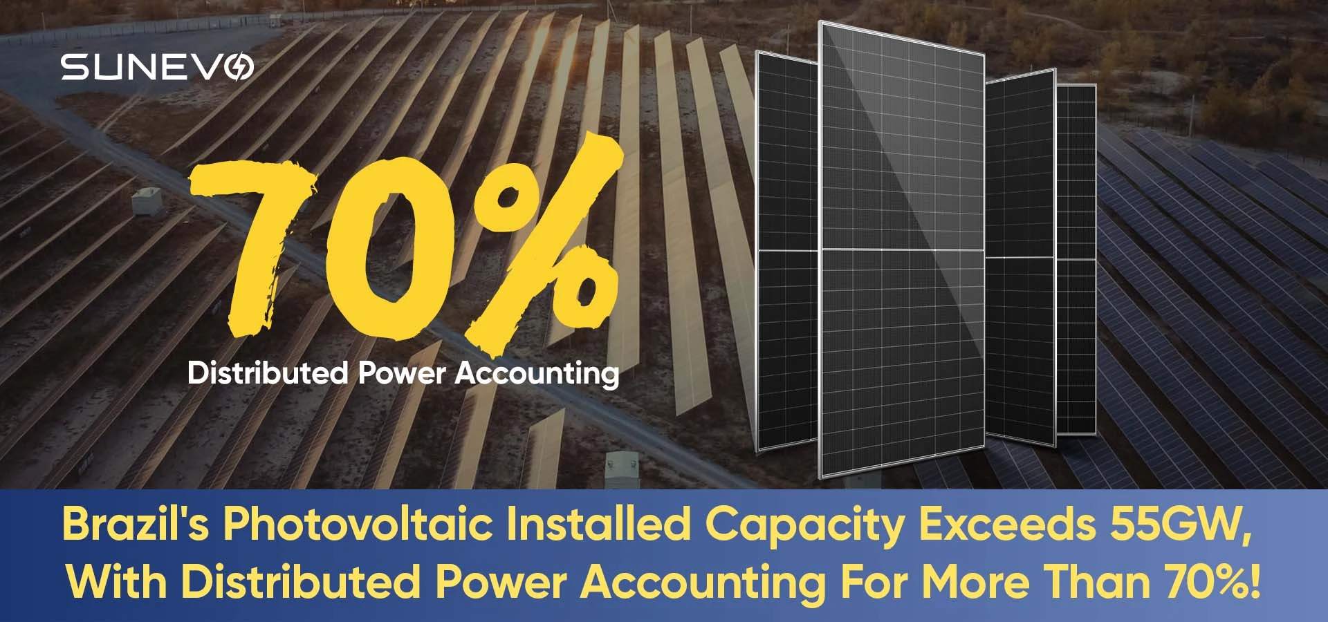 A capacidade instalada fotovoltaica do Brasil excede 55 GW, com potência distribuída contabilizando mais de 70%!